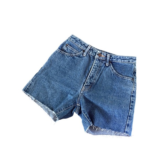 Vintage Edwin Japan Denim Shorts W30 High Rise Raw Hem Jeans Y2K Classic Wash - Picture 2 of 6